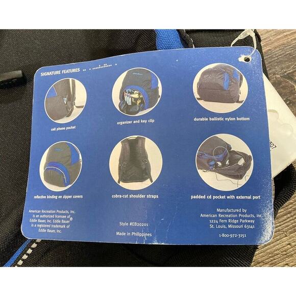 New Eddie Bauer Carry Pack School Bag Sky/Asphalt 17” x 12” x 8.5” #EB20201 - Picture 5 of 11